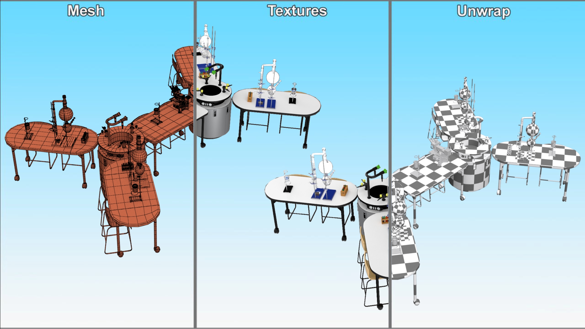 3D model Modular Furniture Set with Equipment for Chemistry Classroom