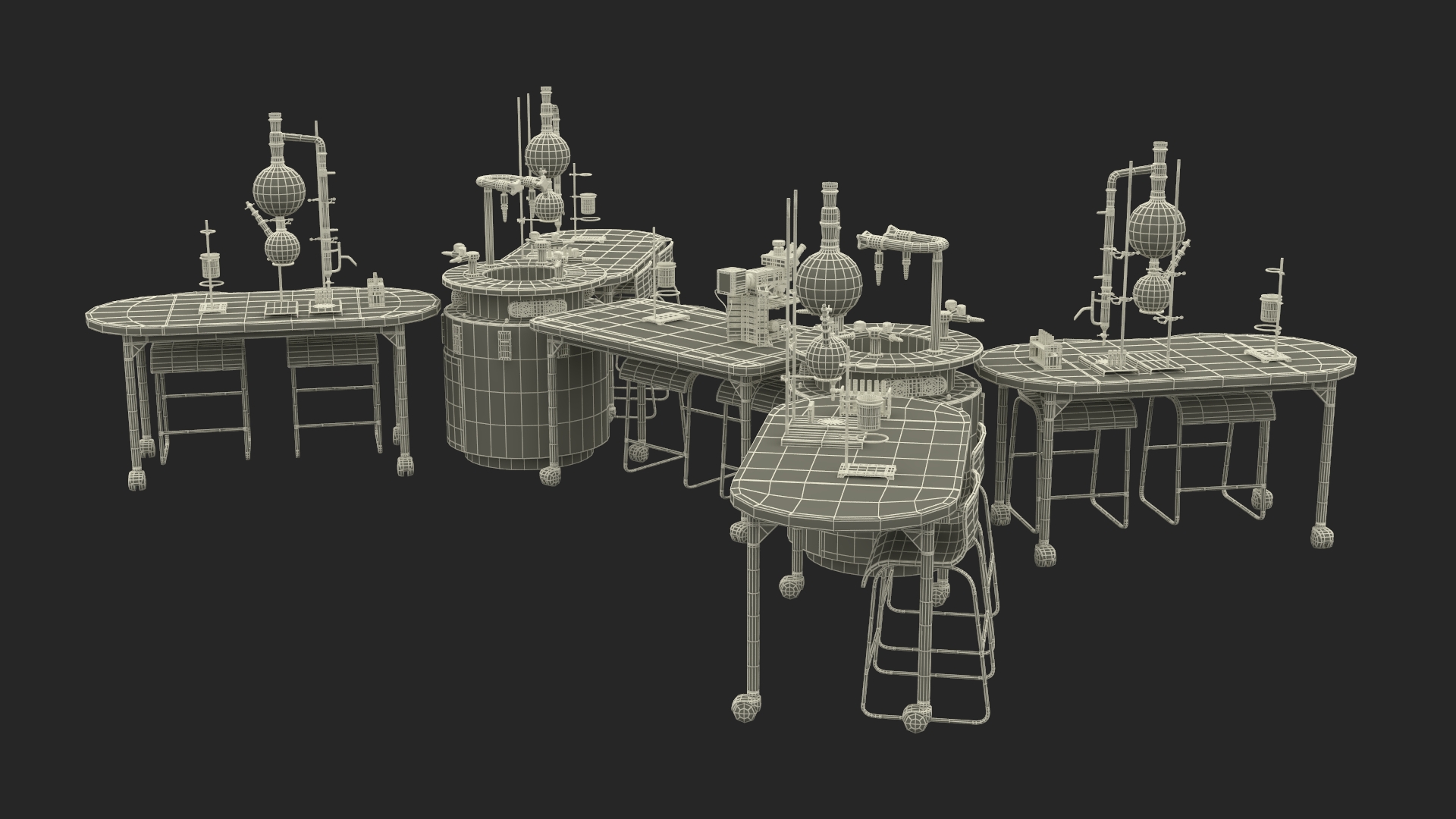 3D model Modular Furniture Set with Equipment for Chemistry Classroom