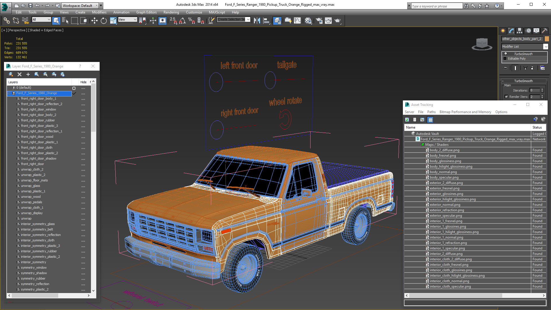 Ford F Series Ranger 1980 Pickup Truck Orange Rigged 3D