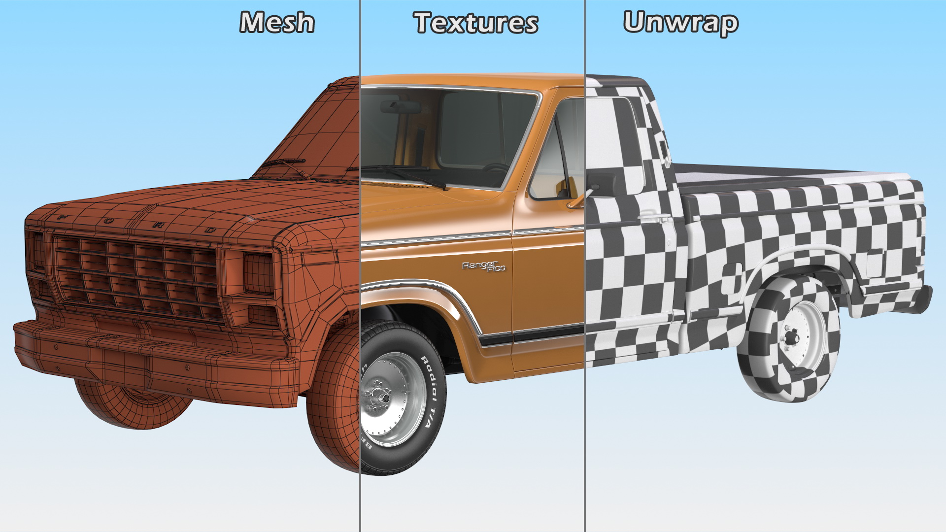 Ford F Series Ranger 1980 Pickup Truck Orange Rigged 3D