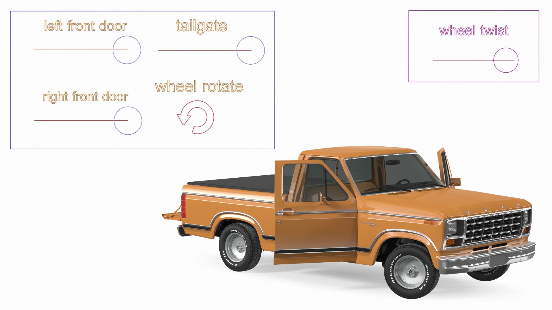 Ford F Series Ranger 1980 Pickup Truck Orange Rigged 3D