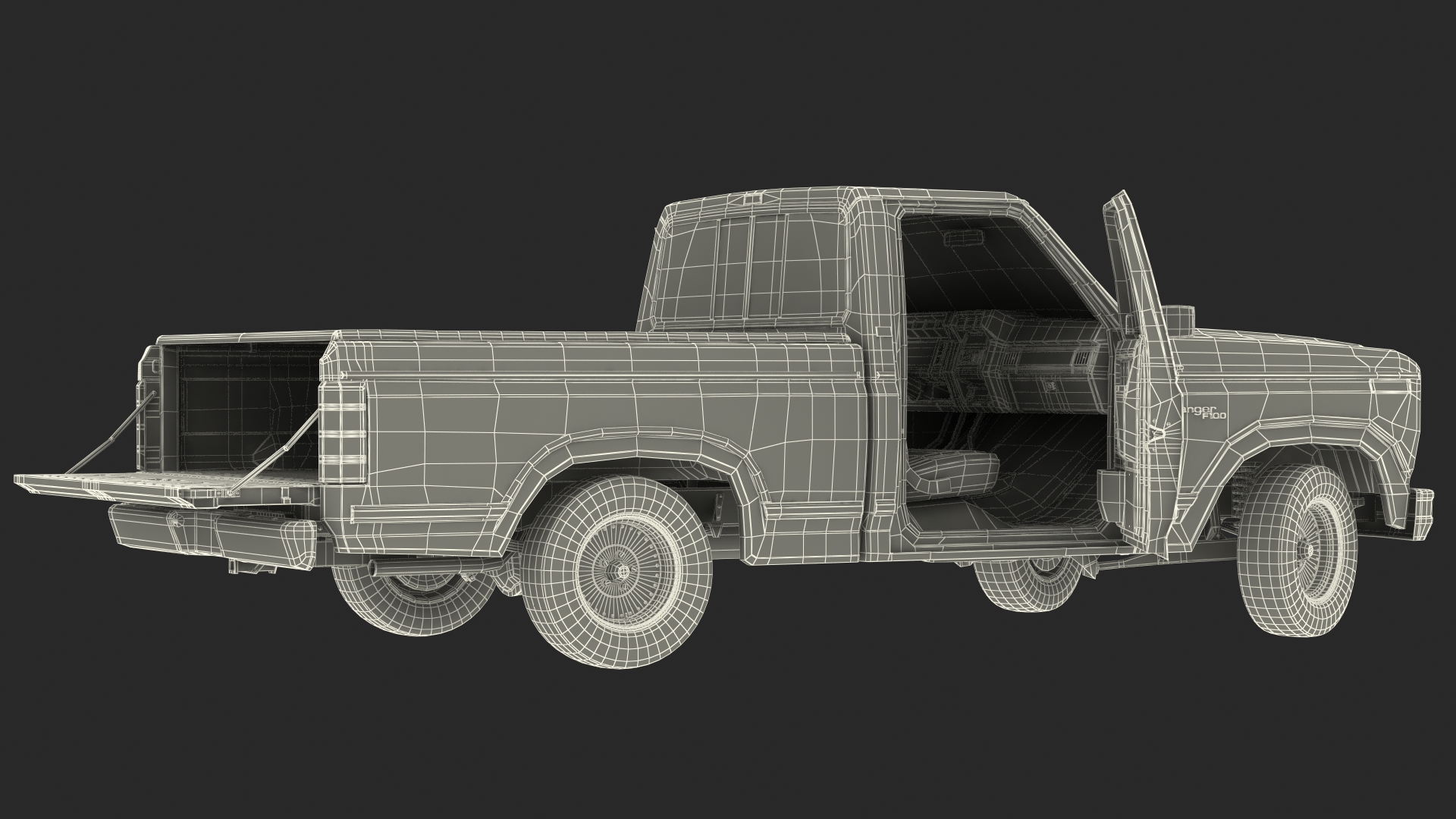 Ford F Series Ranger 1980 Pickup Truck Orange Rigged 3D