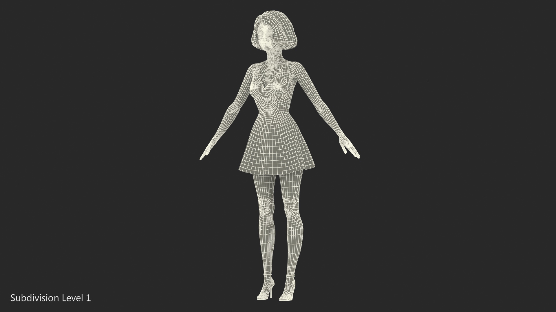 3D model Cartoon Young Girl Romantic Dress Rigged