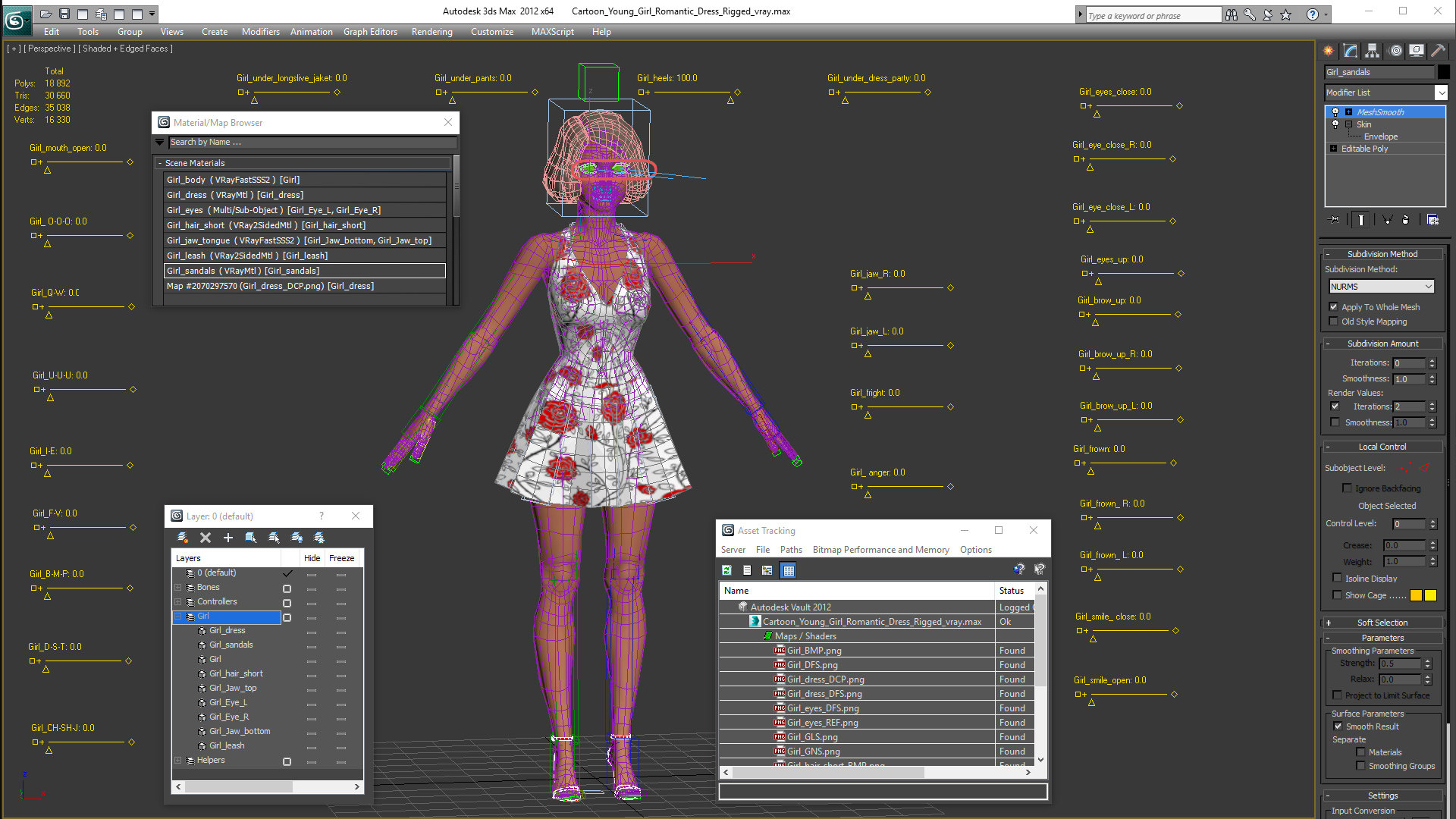 3D model Cartoon Young Girl Romantic Dress Rigged