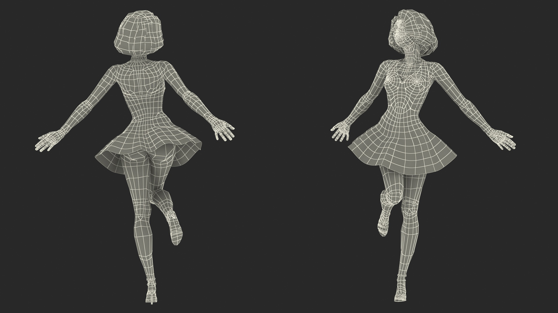 3D model Cartoon Young Girl Romantic Dress Rigged