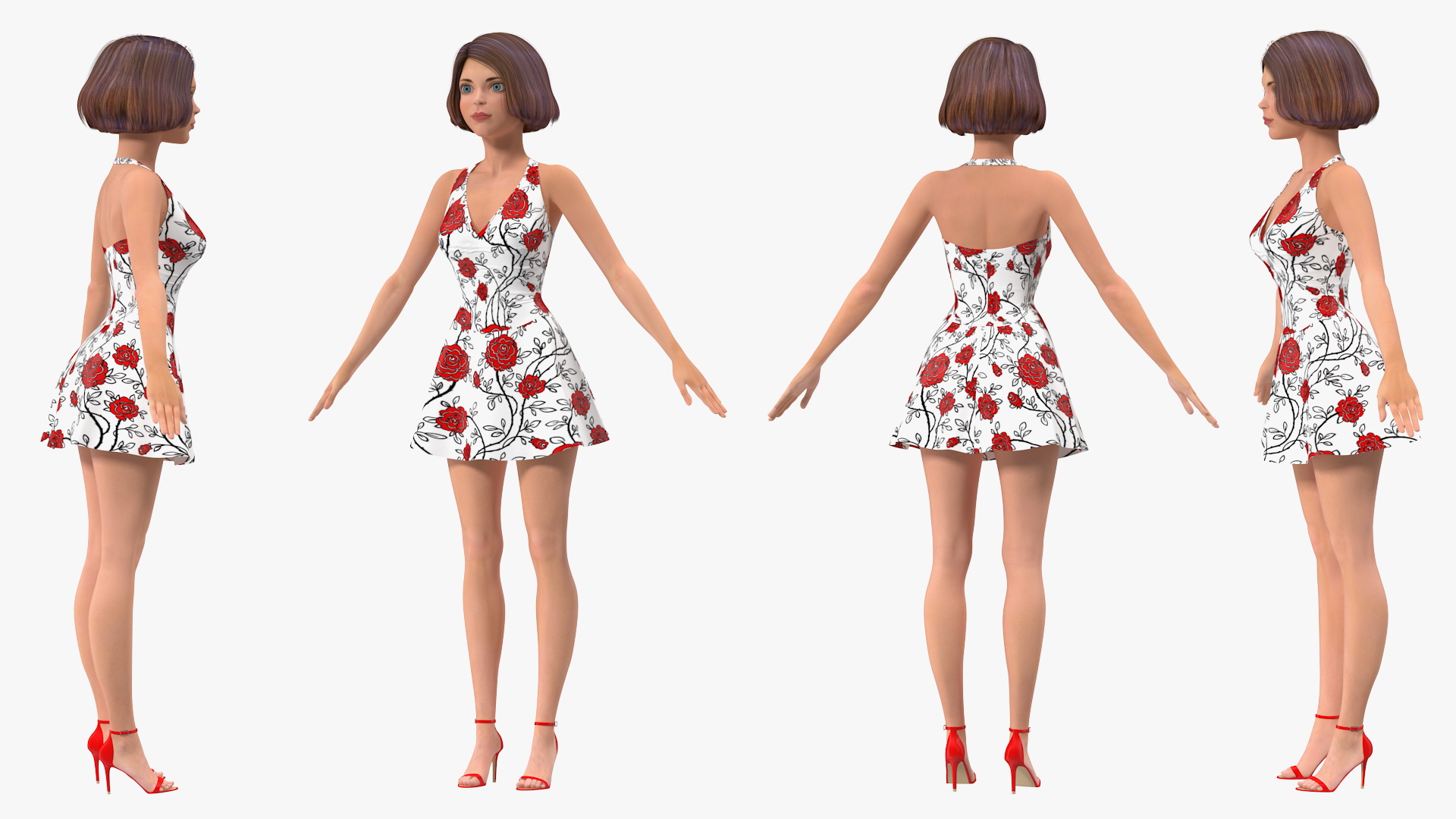 3D model Cartoon Young Girl Romantic Dress Rigged