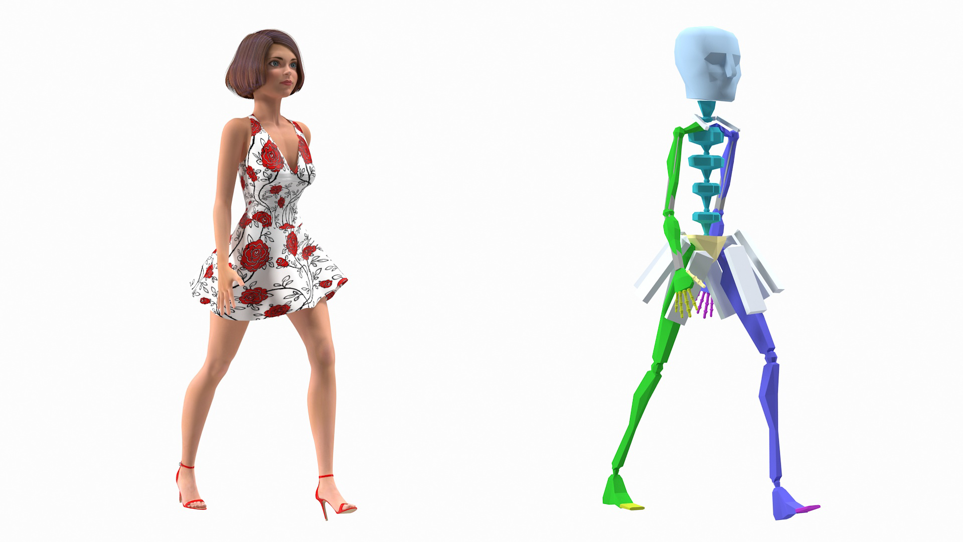 3D model Cartoon Young Girl Romantic Dress Rigged
