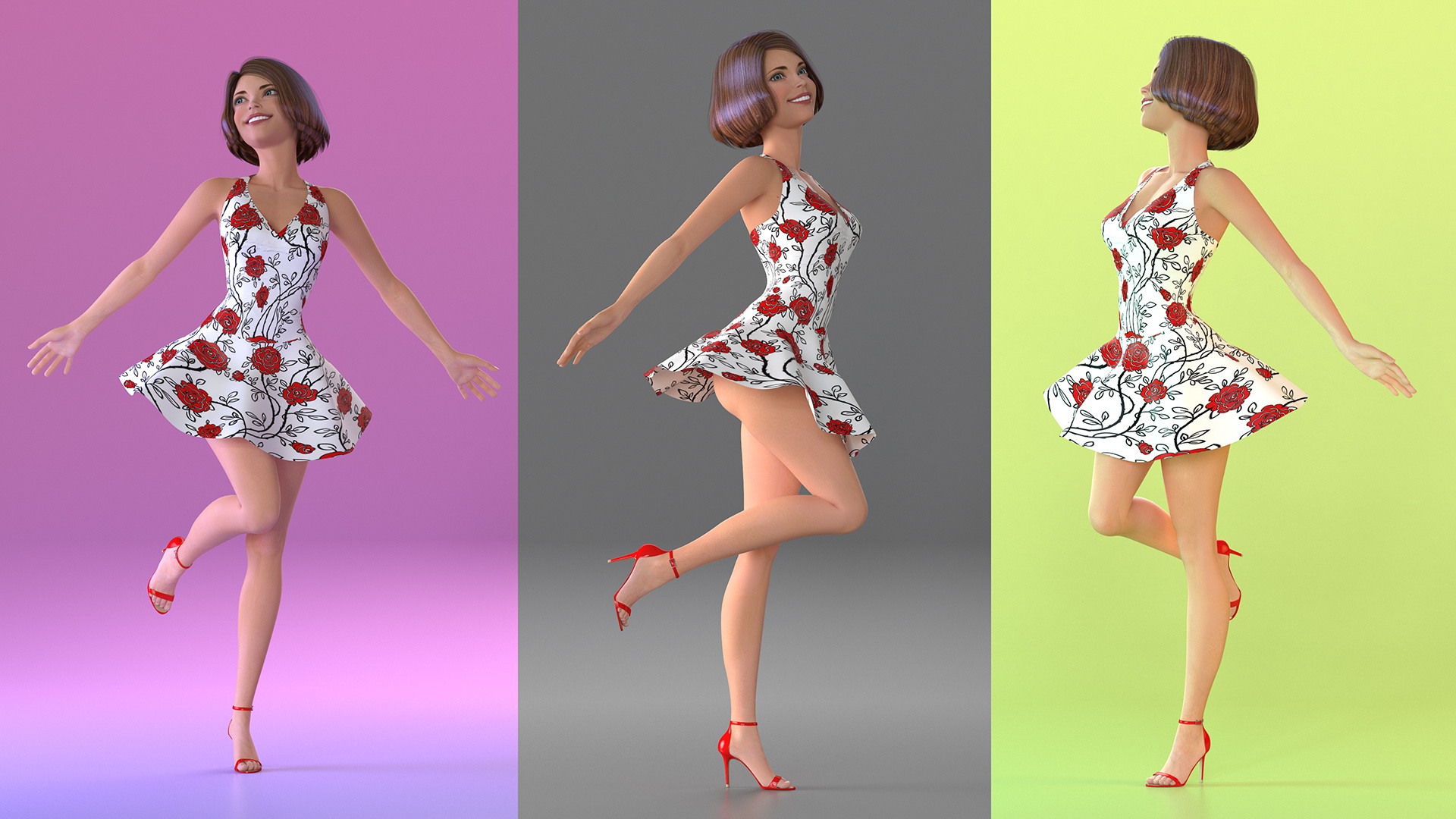 3D model Cartoon Young Girl Romantic Dress Rigged