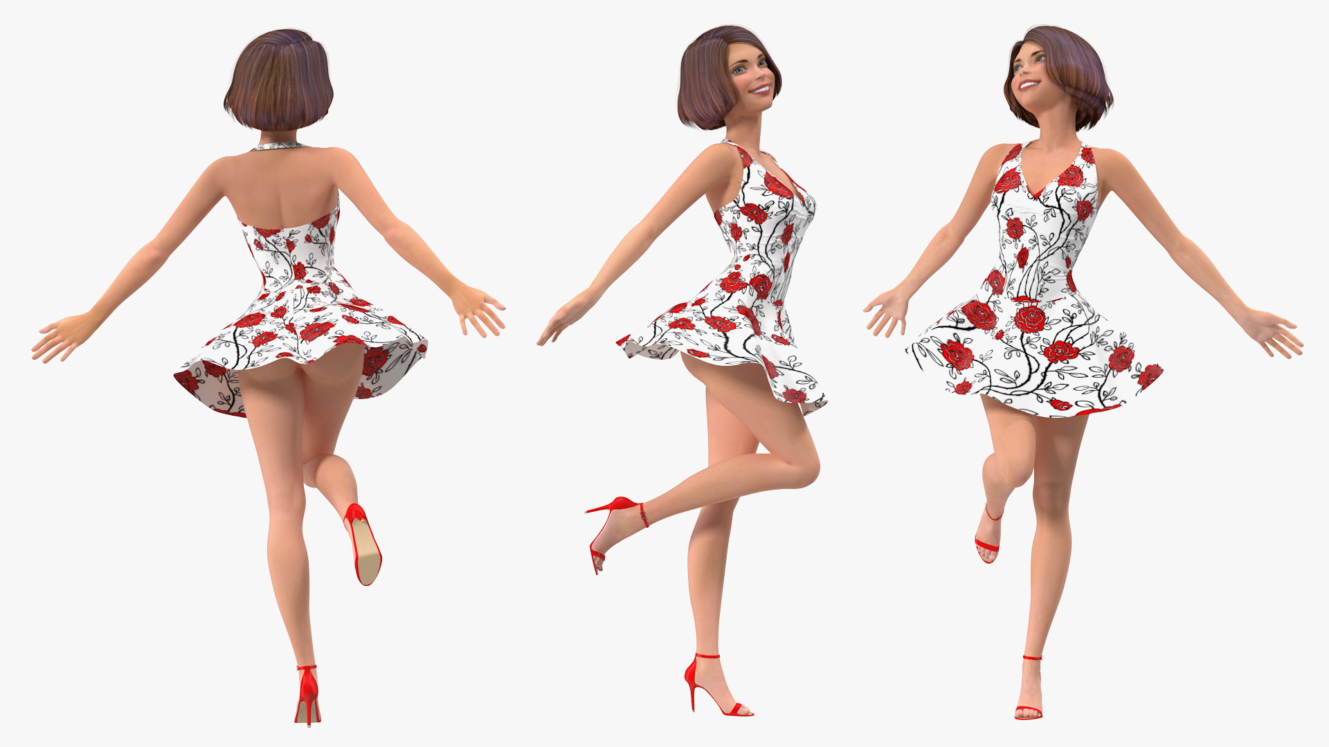 3D model Cartoon Young Girl Romantic Dress Rigged