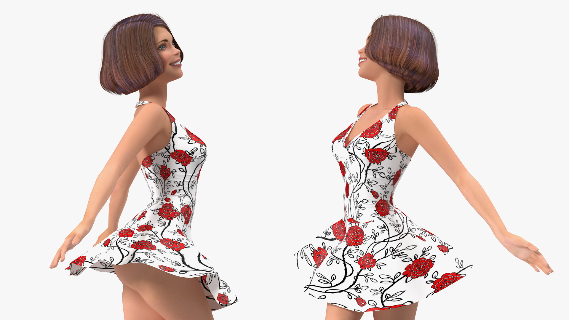 3D model Cartoon Young Girl Romantic Dress Rigged