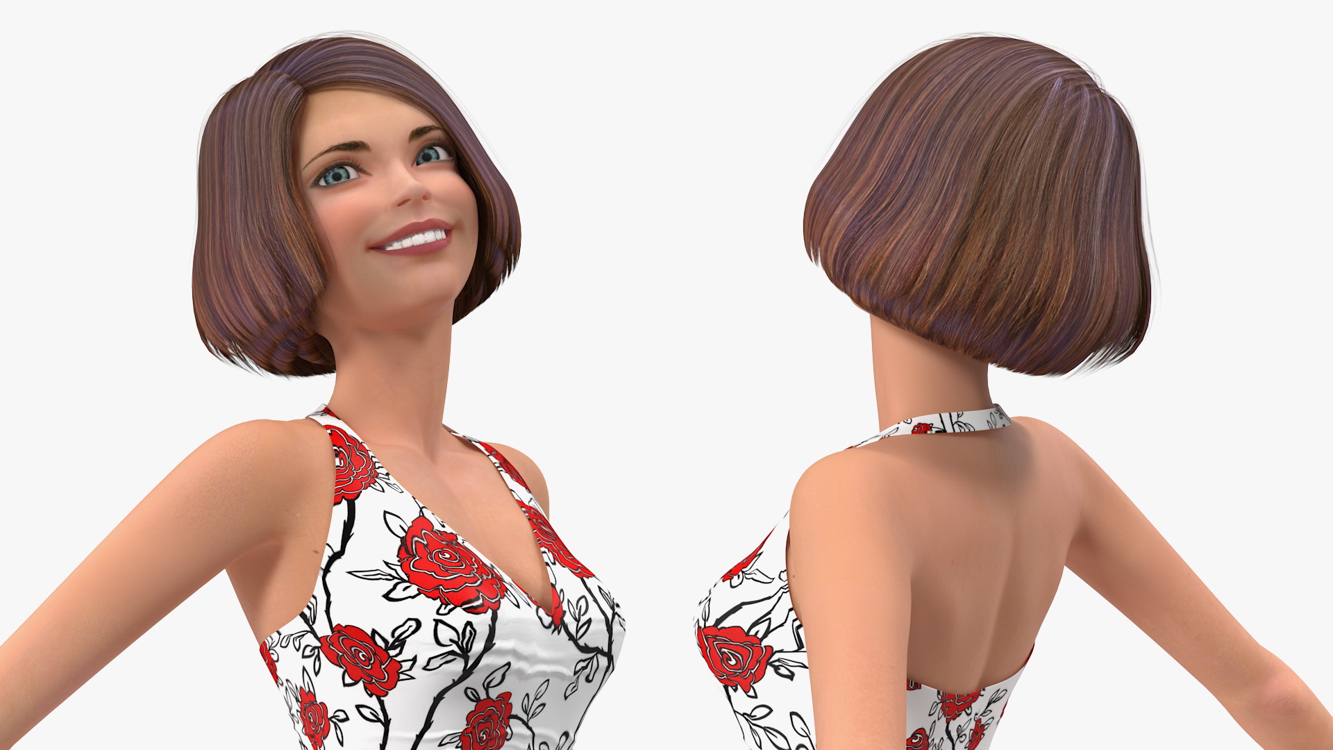 3D model Cartoon Young Girl Romantic Dress Rigged