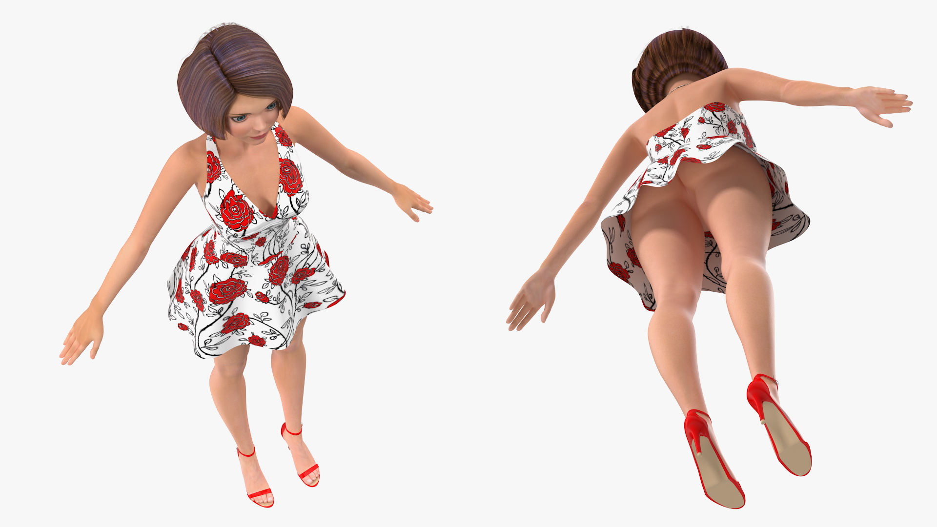 3D model Cartoon Young Girl Romantic Dress Rigged