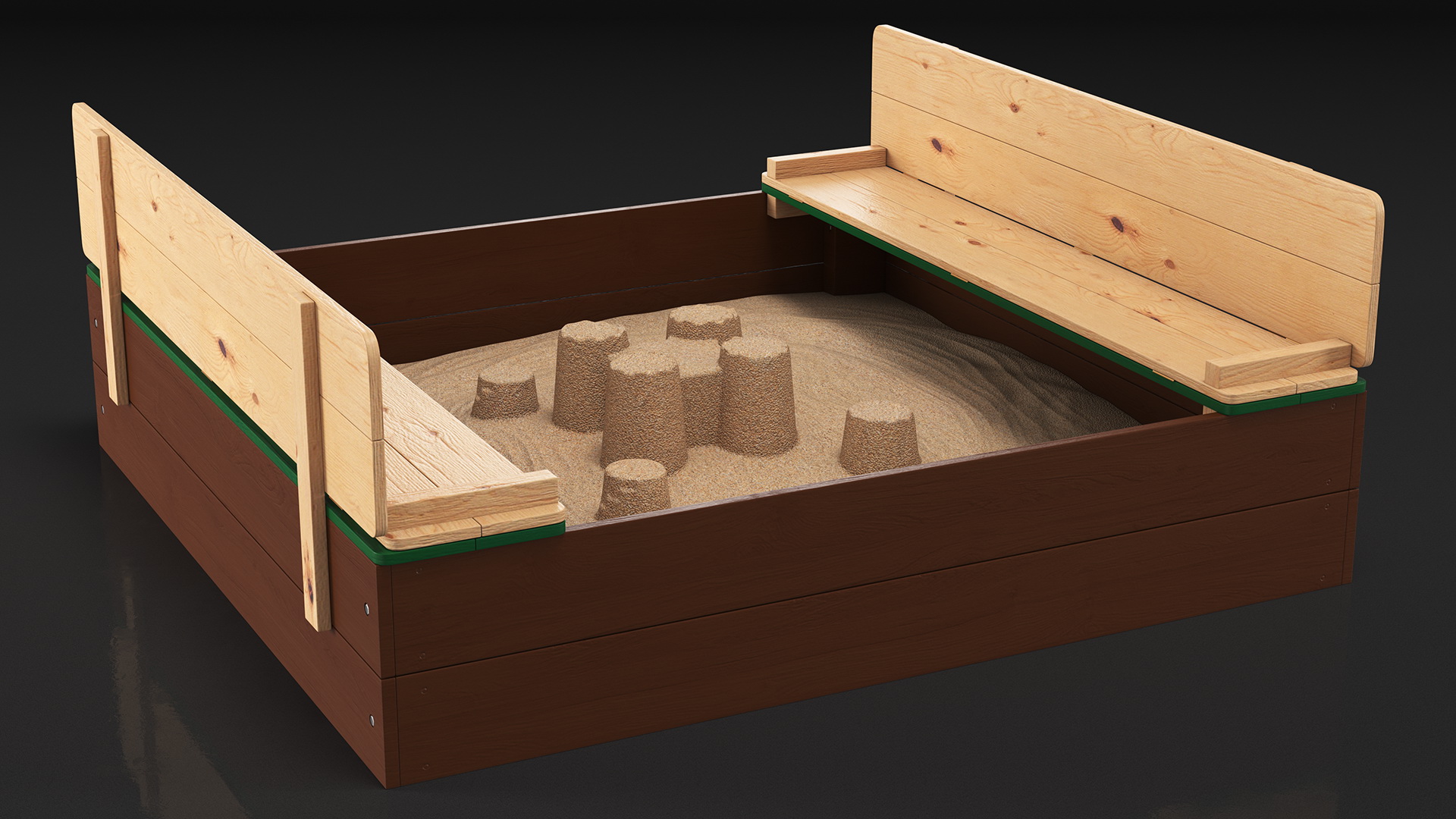 3D Wooden Sandbox with Sand Castle