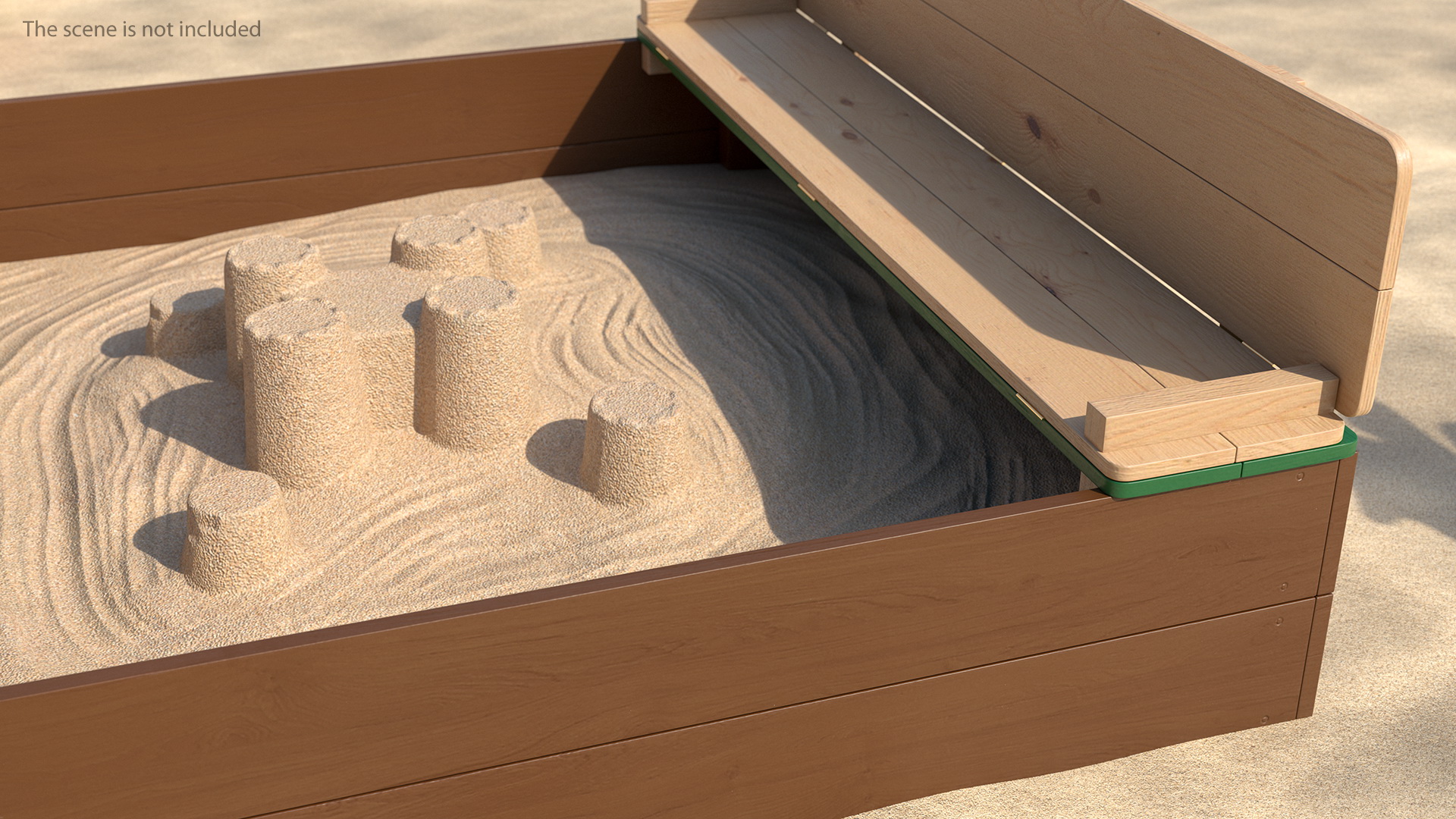 3D Wooden Sandbox with Sand Castle