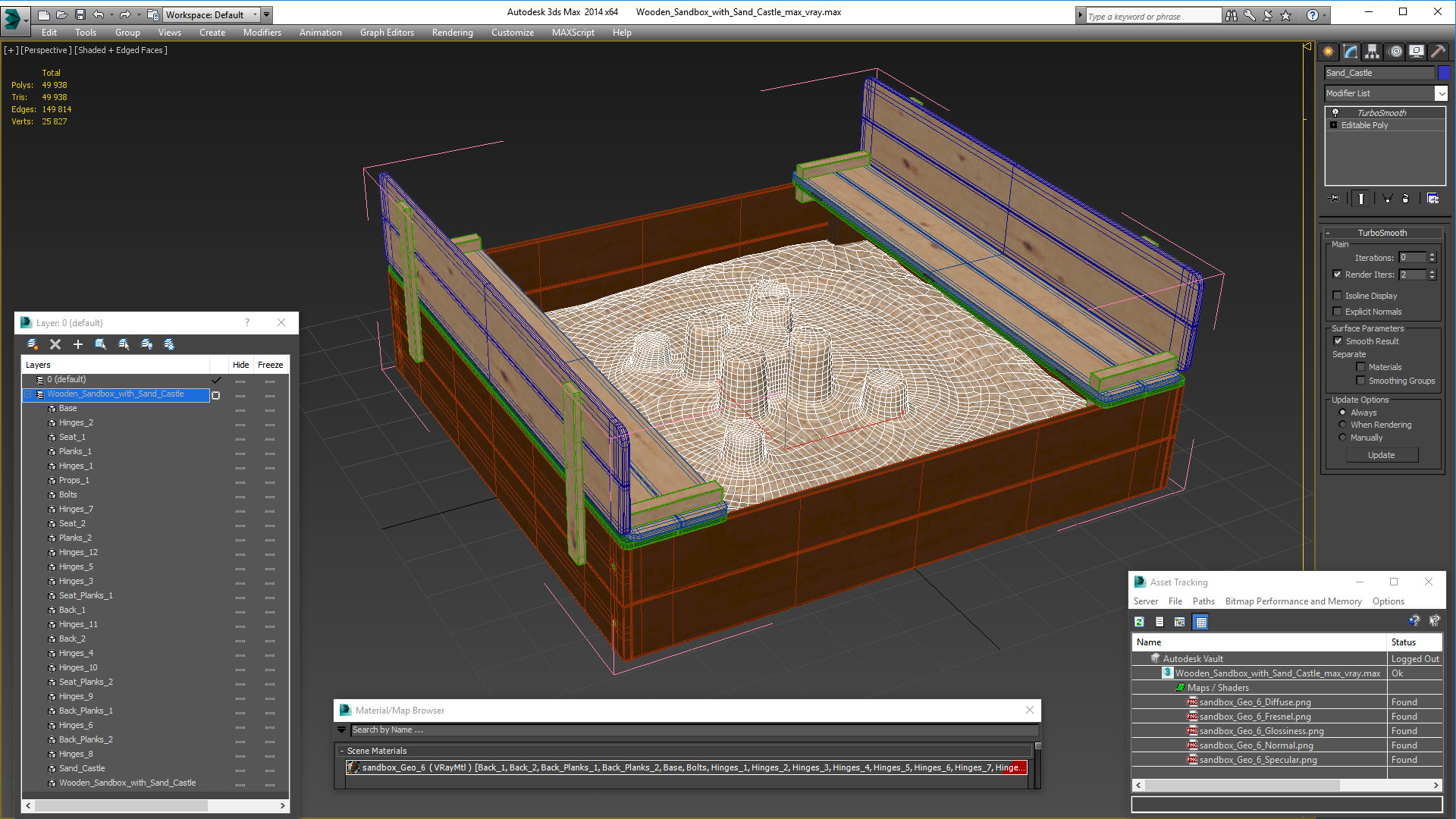 3D Wooden Sandbox with Sand Castle