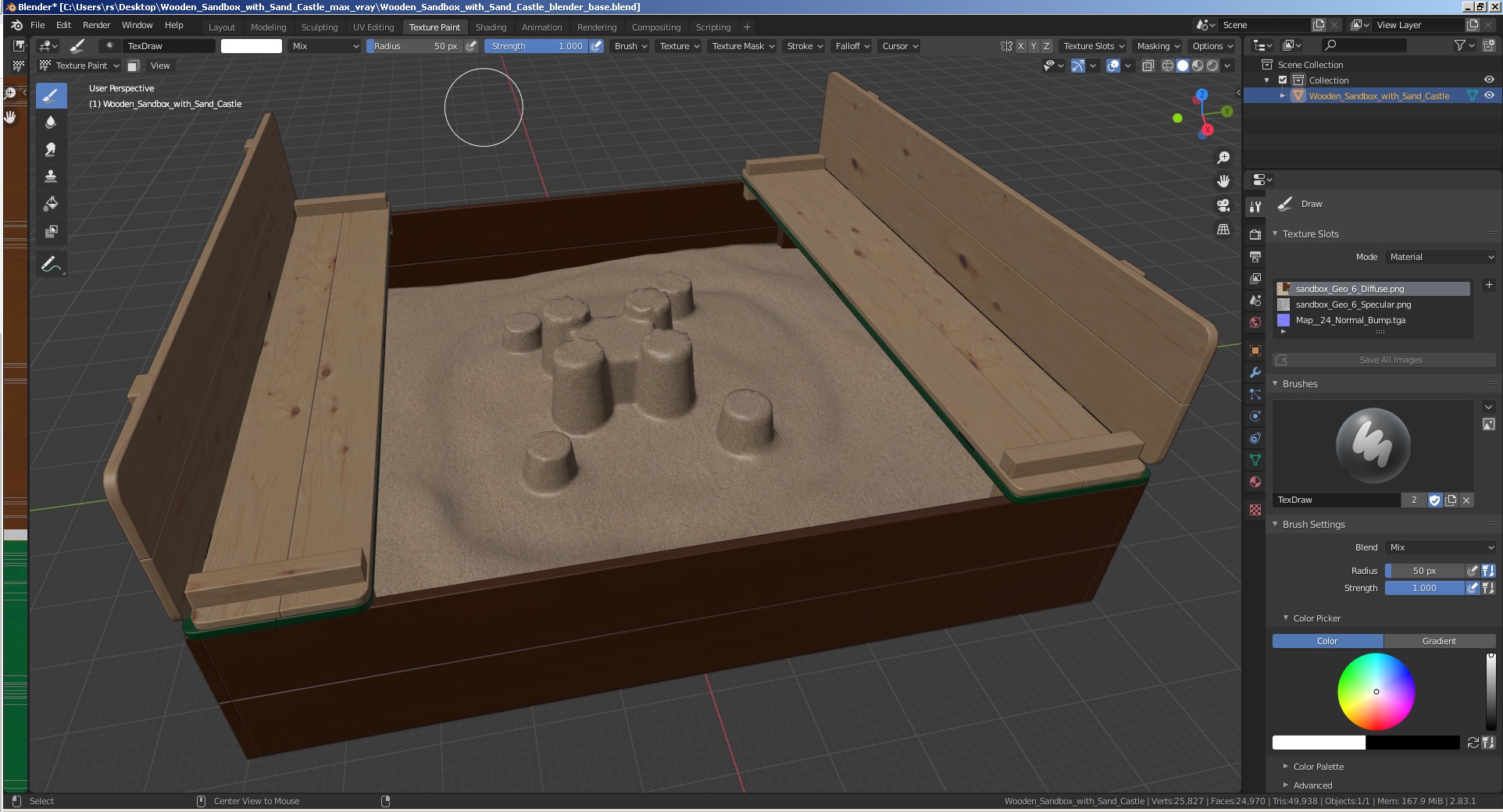 3D Wooden Sandbox with Sand Castle