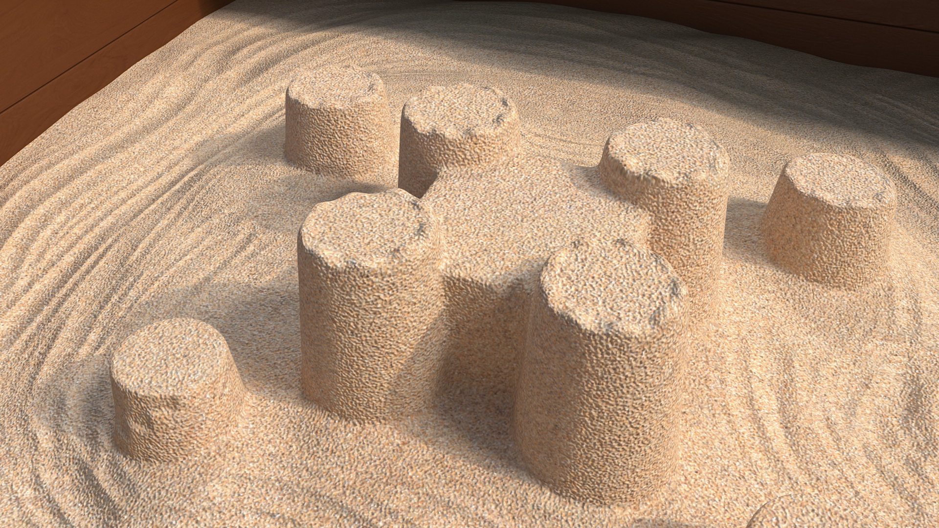 3D Wooden Sandbox with Sand Castle