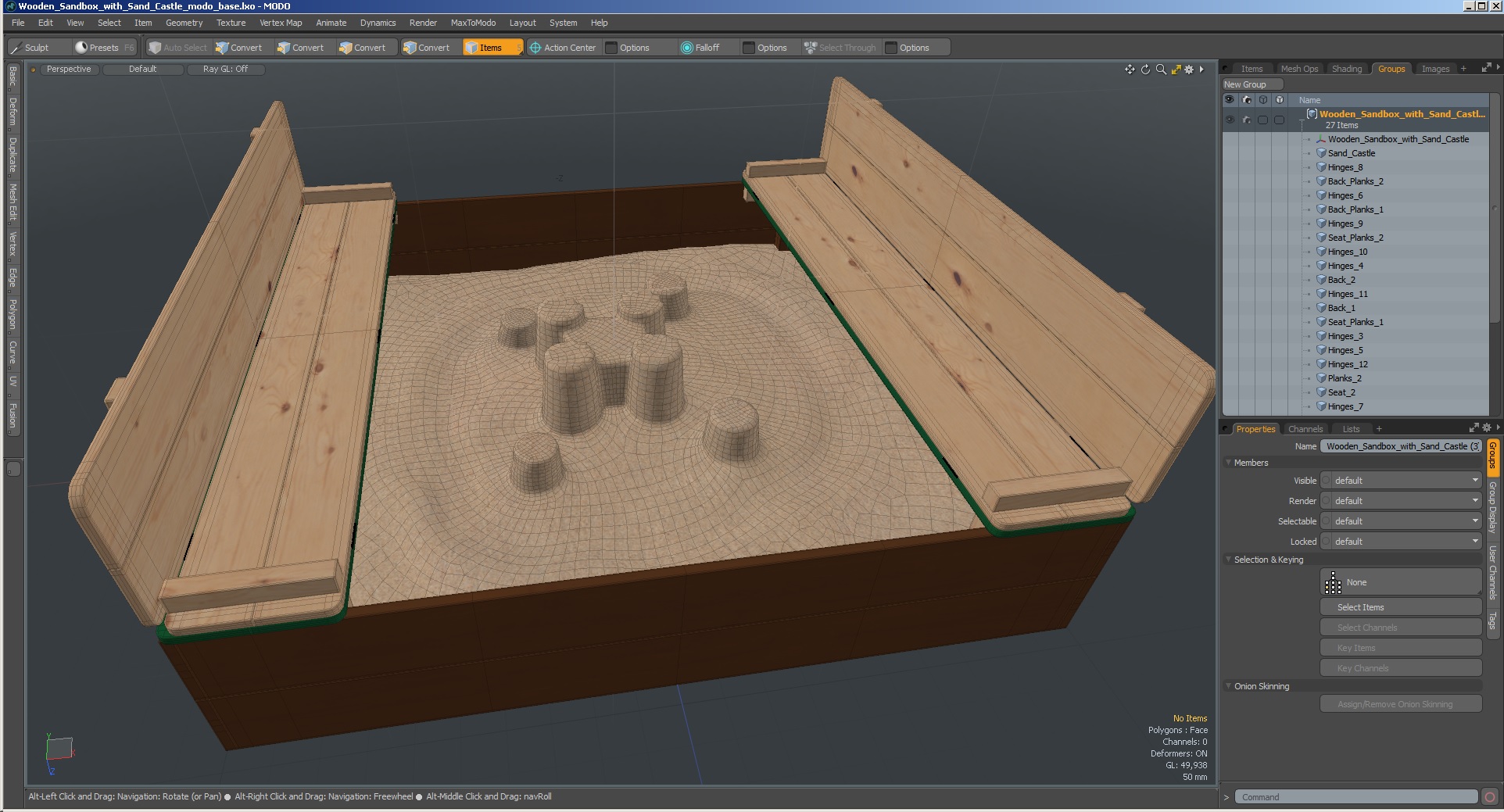 3D Wooden Sandbox with Sand Castle
