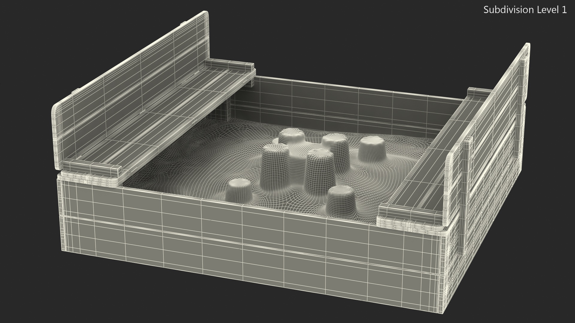 3D Wooden Sandbox with Sand Castle