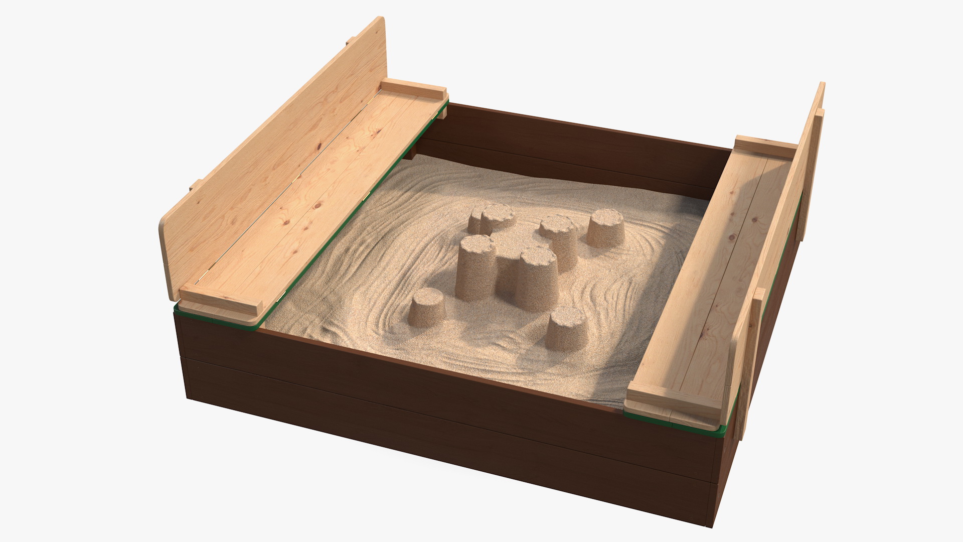 3D Wooden Sandbox with Sand Castle