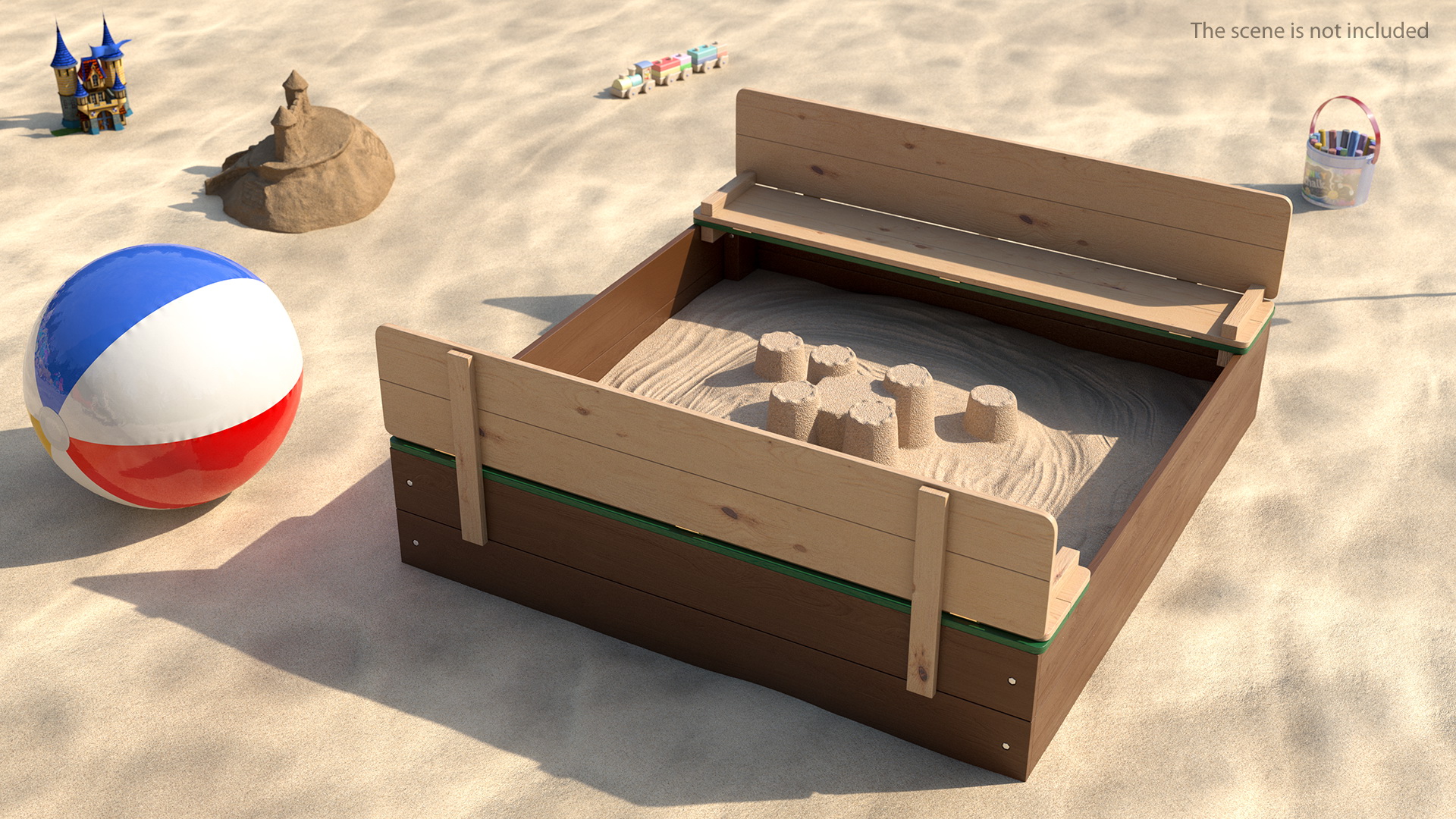 3D Wooden Sandbox with Sand Castle