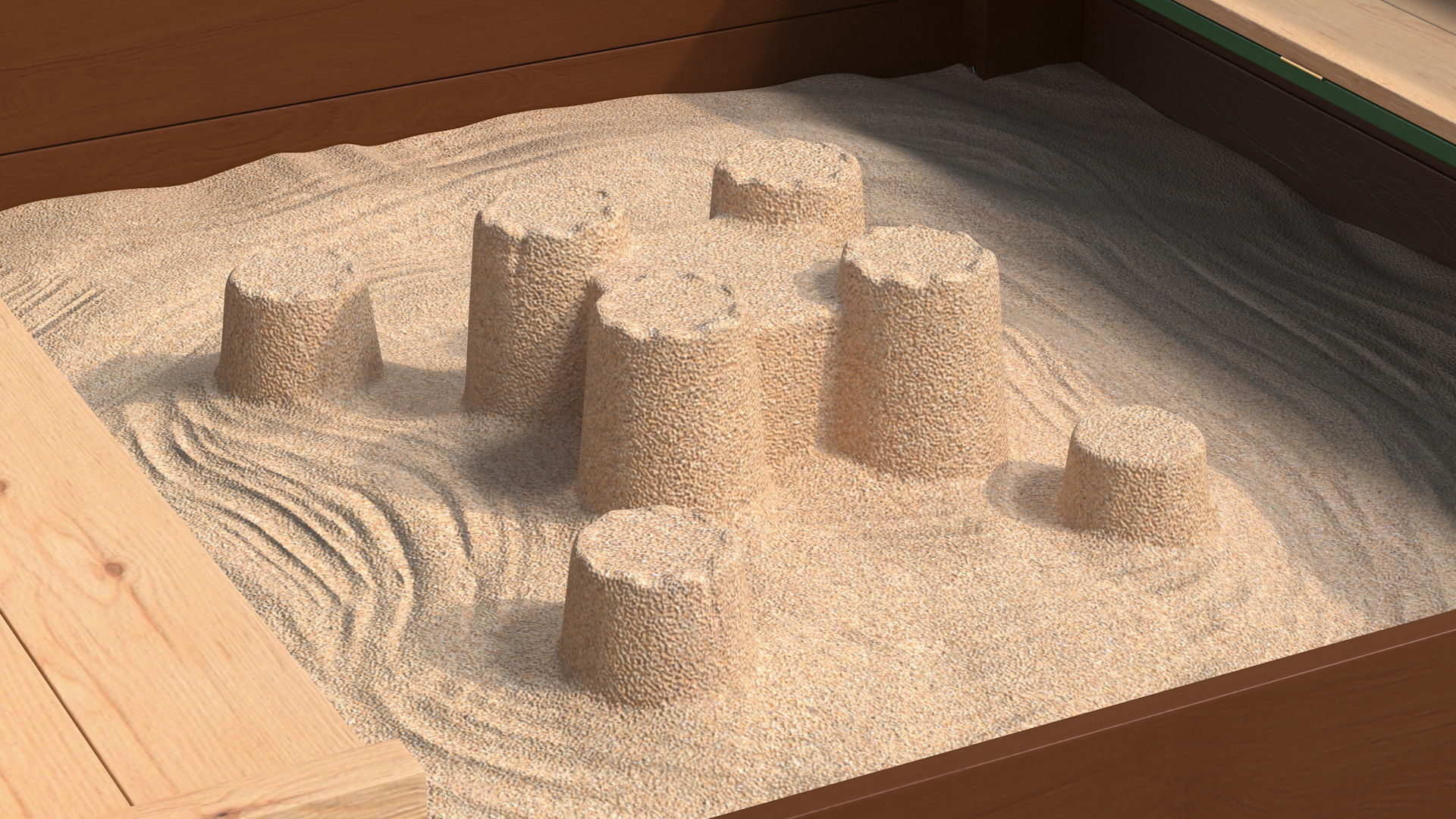 3D Wooden Sandbox with Sand Castle