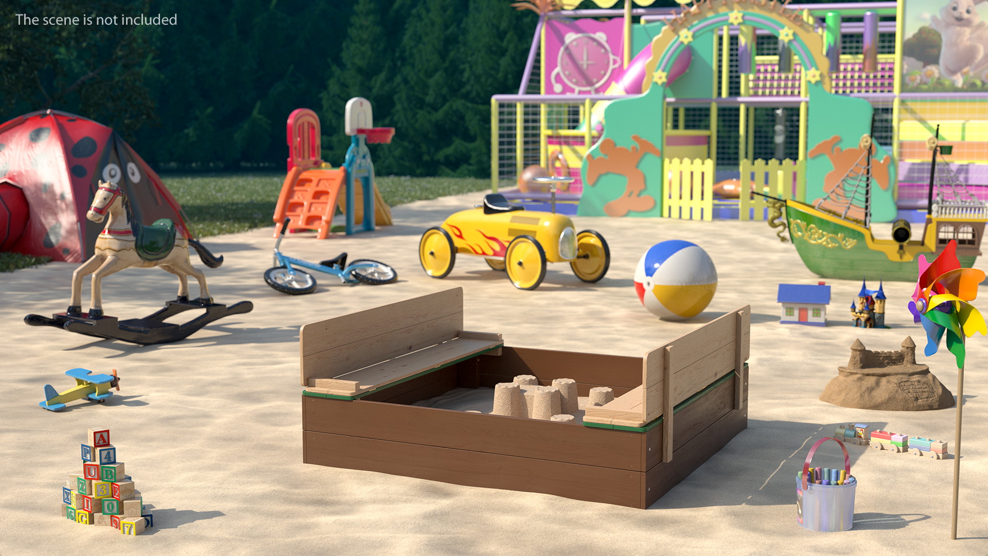 3D Wooden Sandbox with Sand Castle