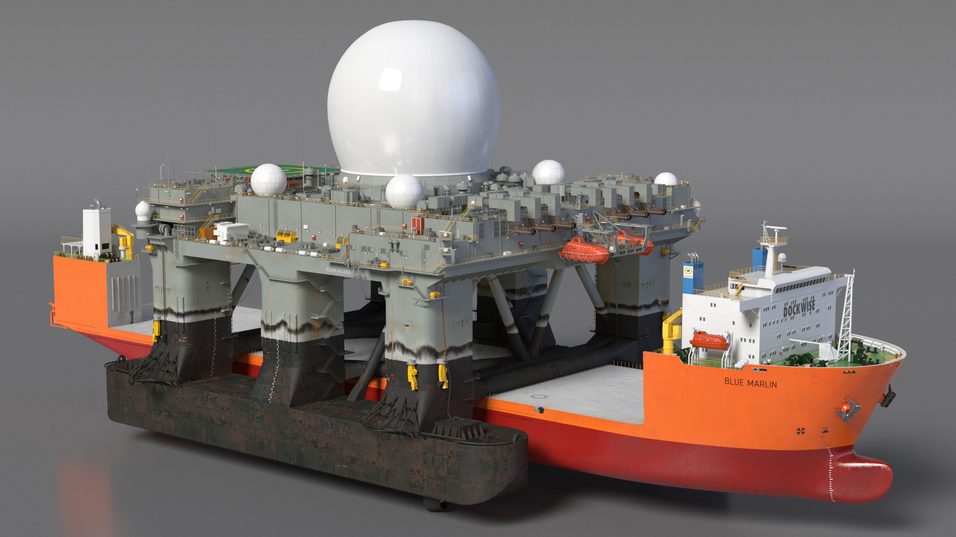 Blue Marlin Heavy Lift Vessel with Sea SBX RIgged 3D model