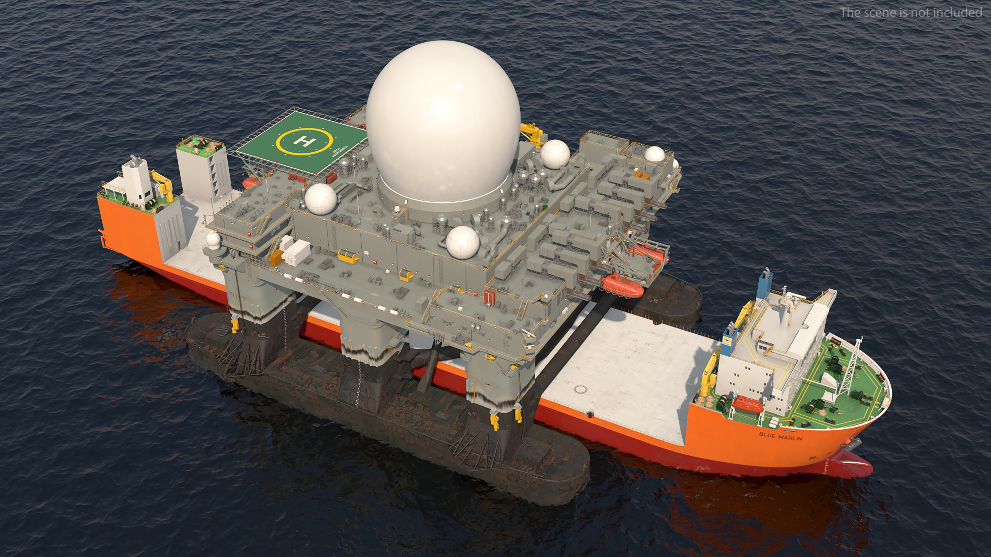 Blue Marlin Heavy Lift Vessel with Sea SBX RIgged 3D model