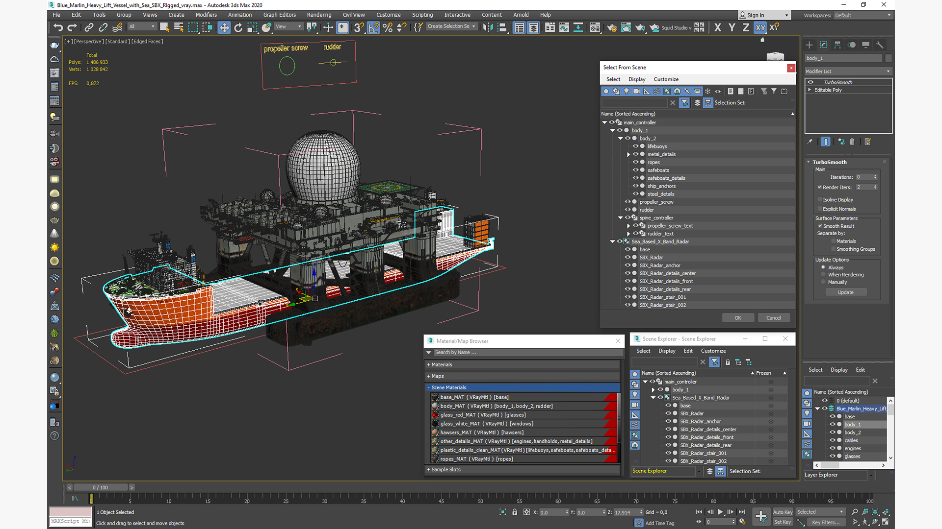 Blue Marlin Heavy Lift Vessel with Sea SBX RIgged 3D model
