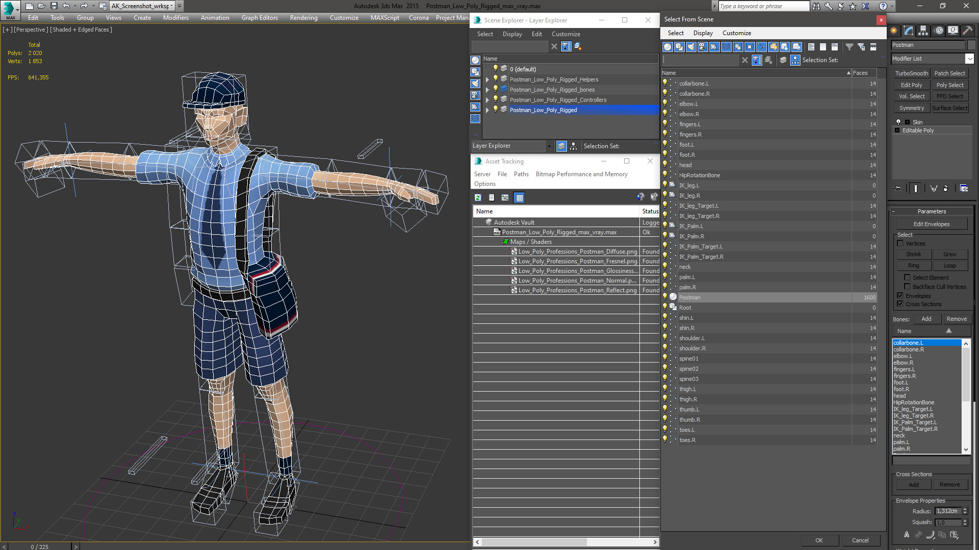 3D Postman Low Poly Rigged model