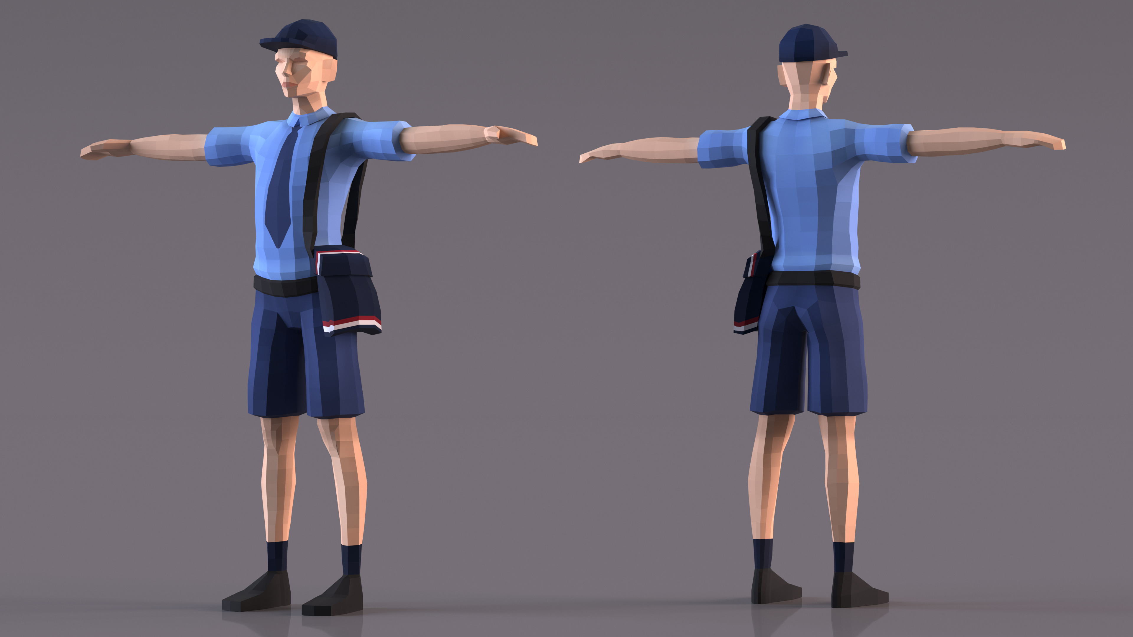 3D Postman Low Poly Rigged model