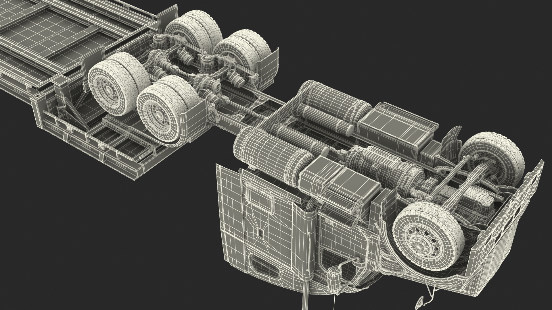 Freightliner Truck With Extendable Trailer Rigged 3D model