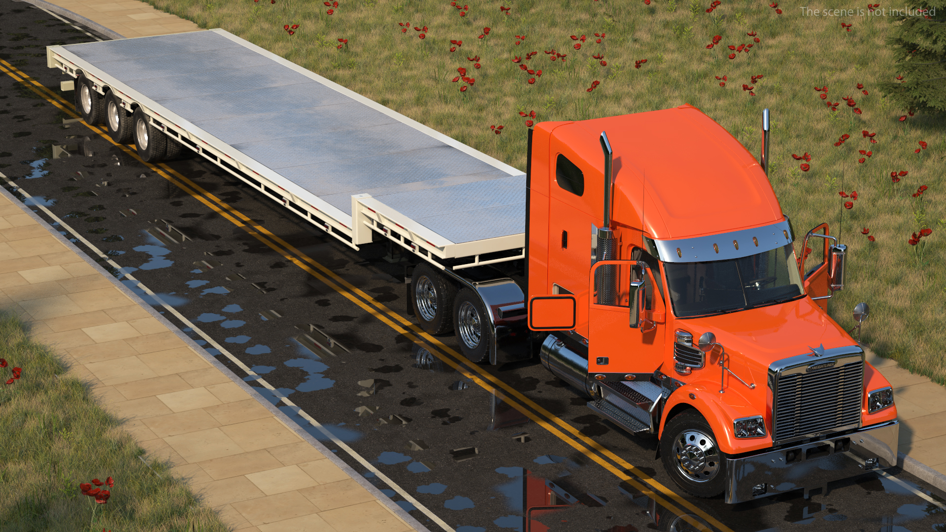 Freightliner Truck With Extendable Trailer Rigged 3D model