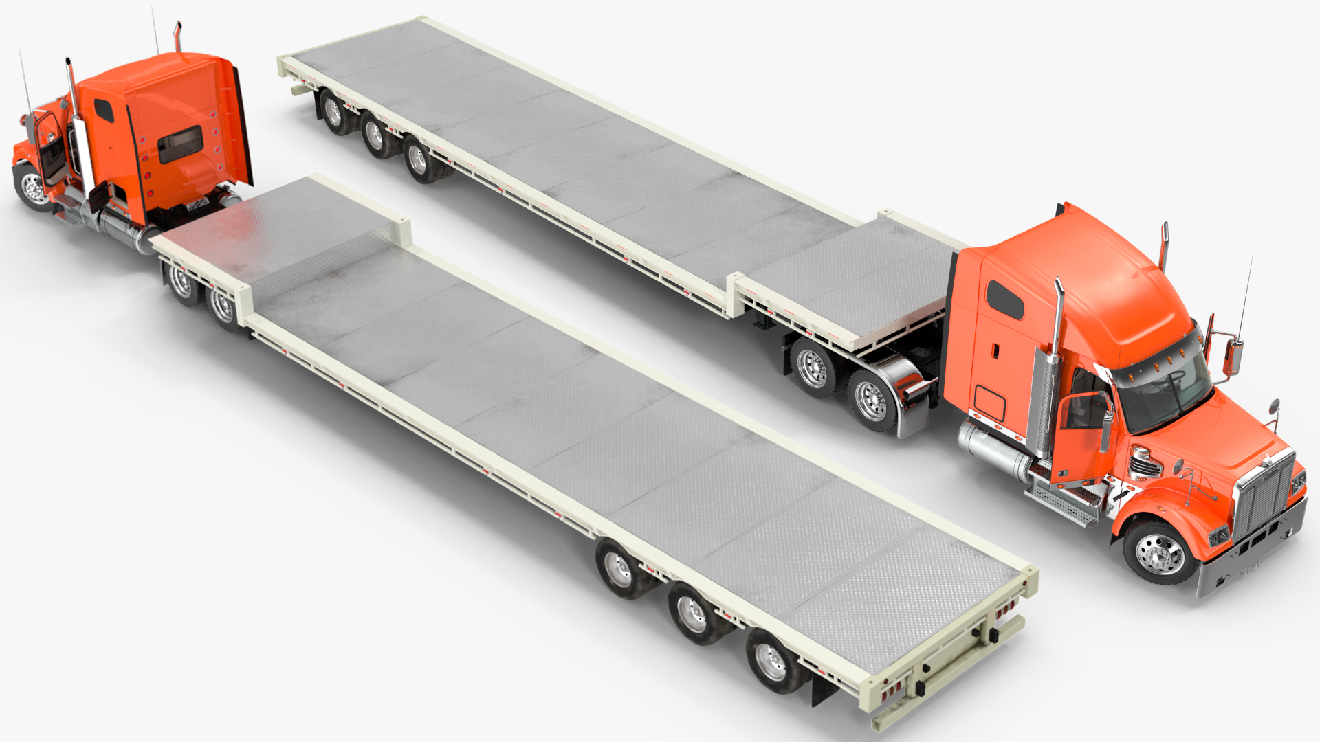 Freightliner Truck With Extendable Trailer Rigged 3D model