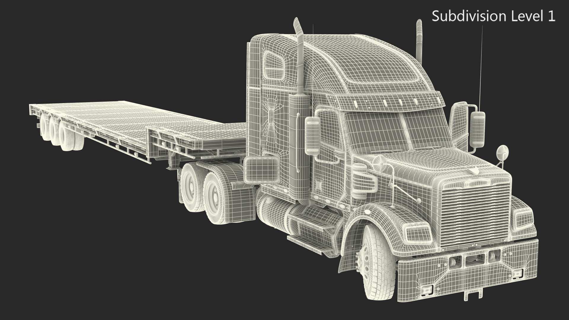 Freightliner Truck With Extendable Trailer Rigged 3D model