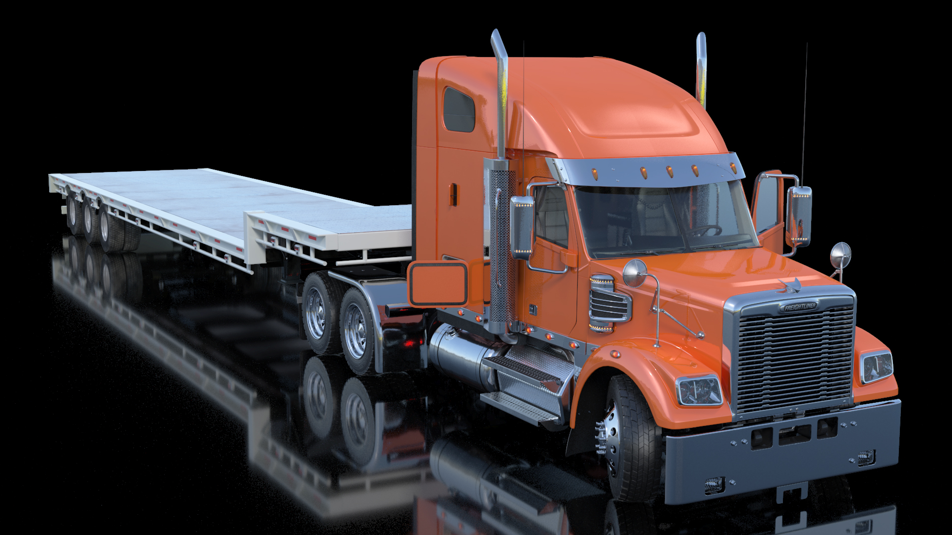 Freightliner Truck With Extendable Trailer Rigged 3D model