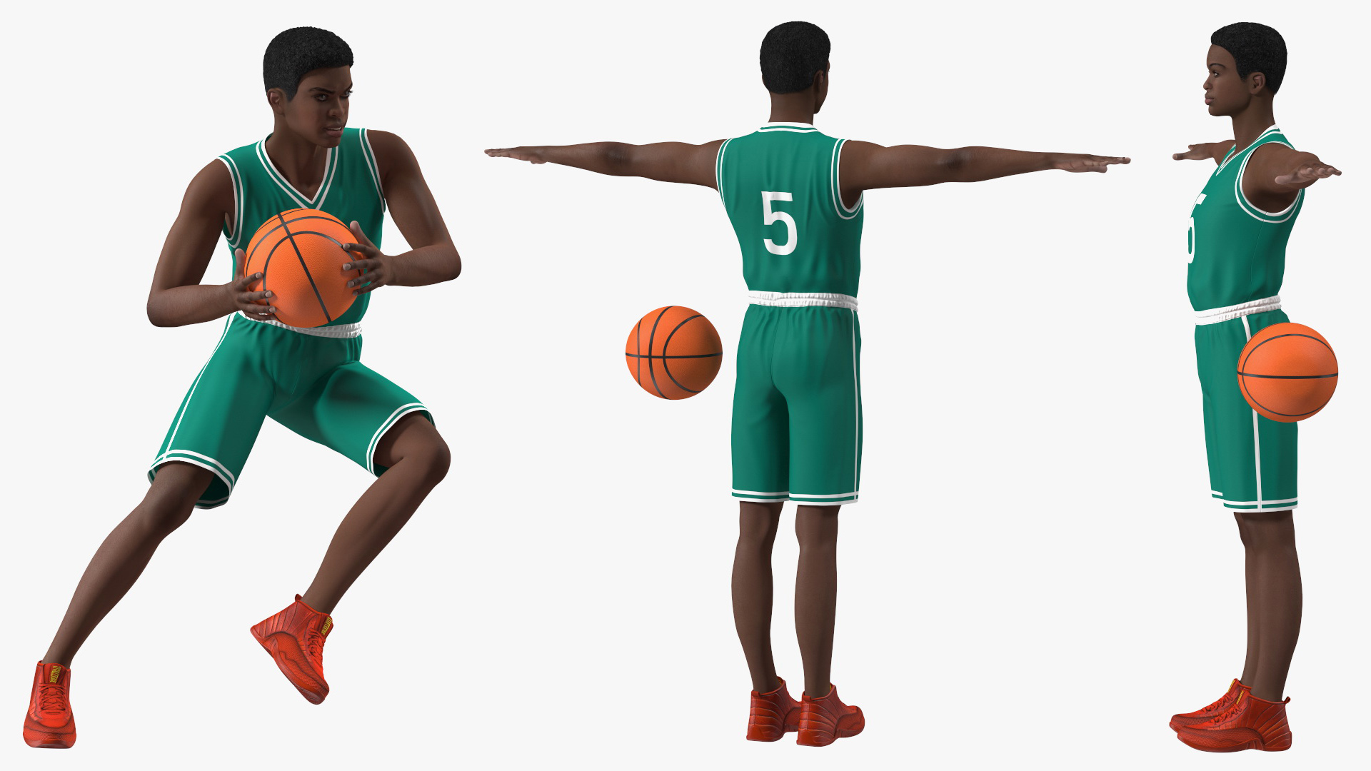 3D Dark Skin Teenager Basketball Player Rigged model