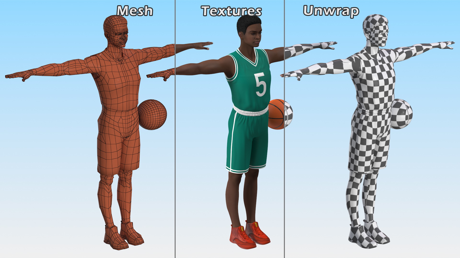 3D Dark Skin Teenager Basketball Player Rigged model