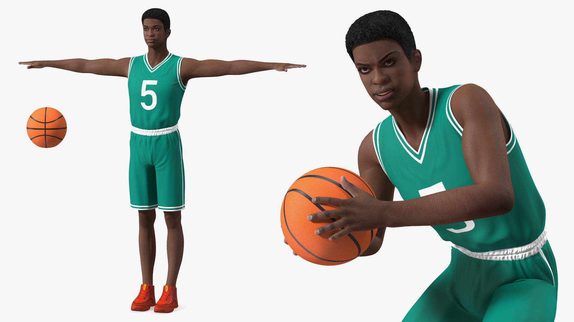 3D Dark Skin Teenager Basketball Player Rigged model