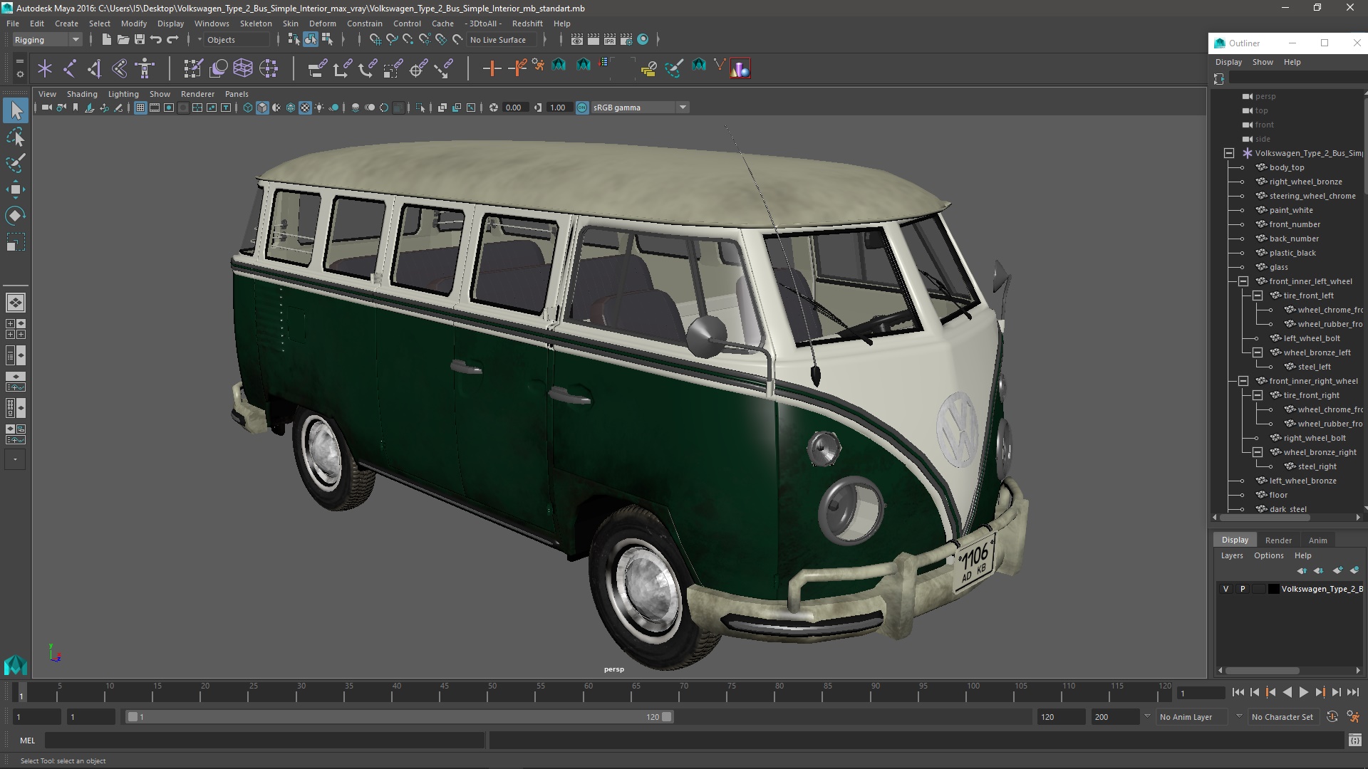 Volkswagen Type 2 Bus Simple Interior 3D