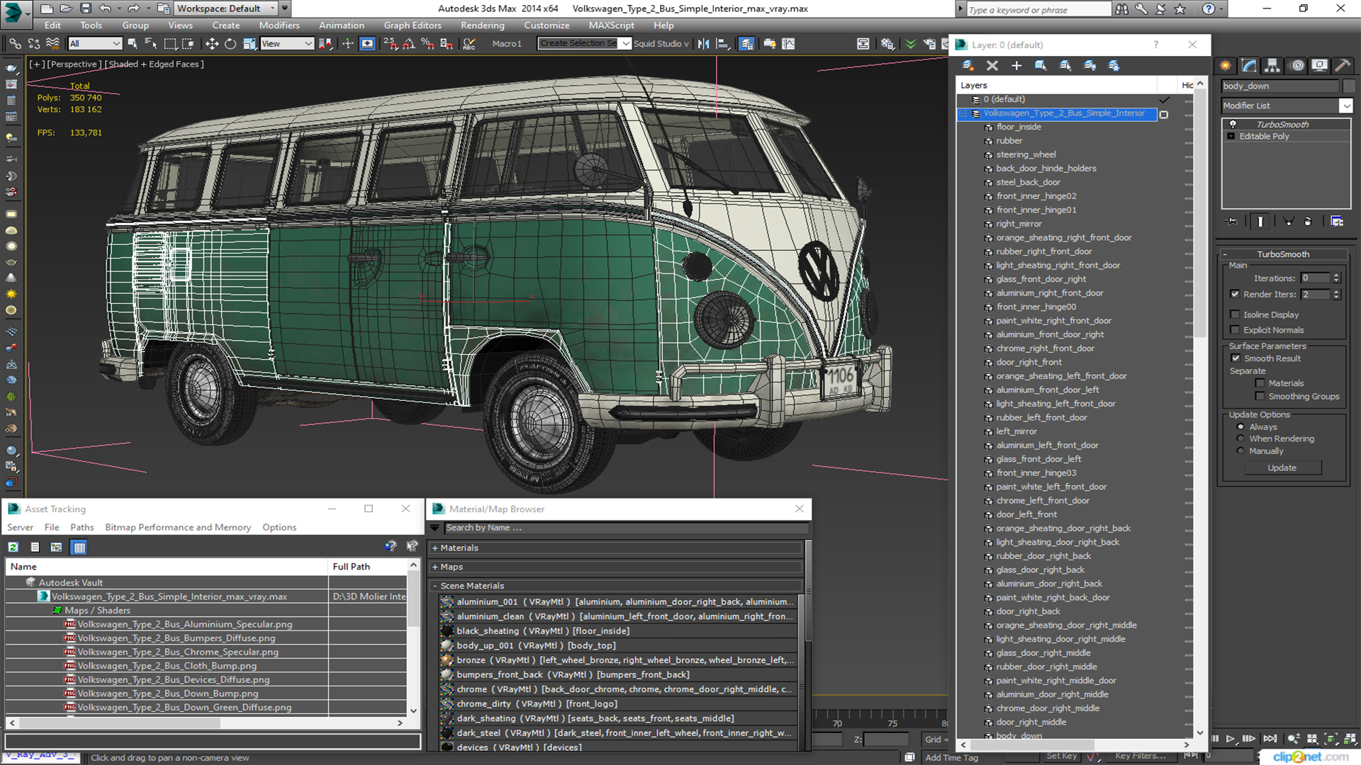 Volkswagen Type 2 Bus Simple Interior 3D