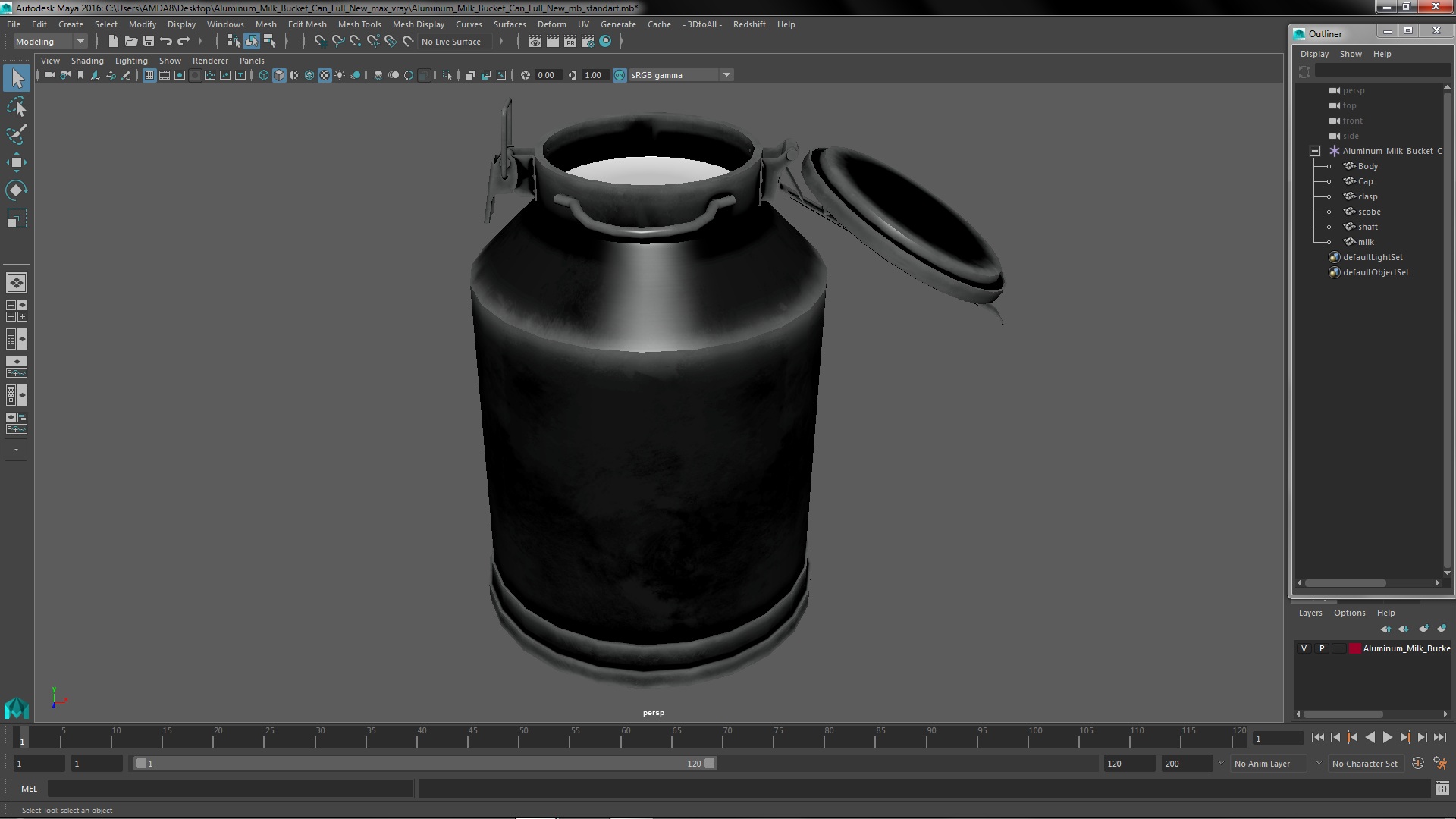 3D Aluminum Milk Bucket Can Full New model