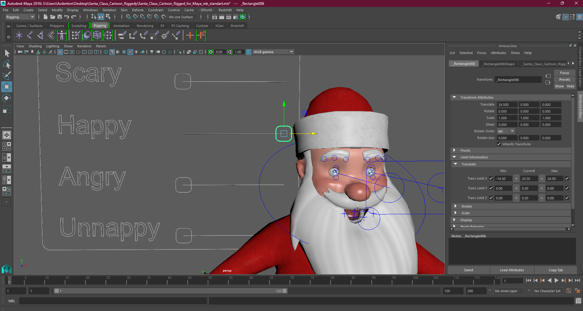 3D model Santa Claus Cartoon Rigged for Maya