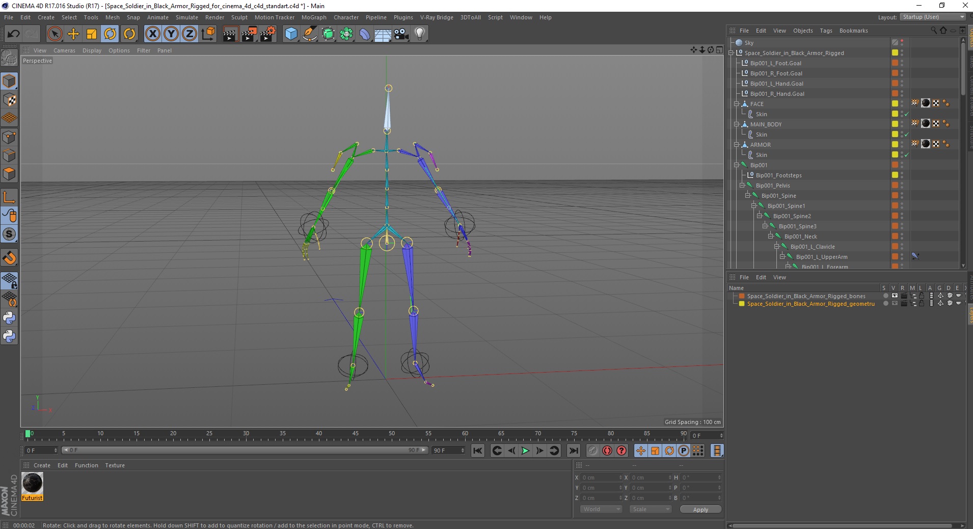 Space Soldier in Black Armor Rigged for Cinema 4D 3D model