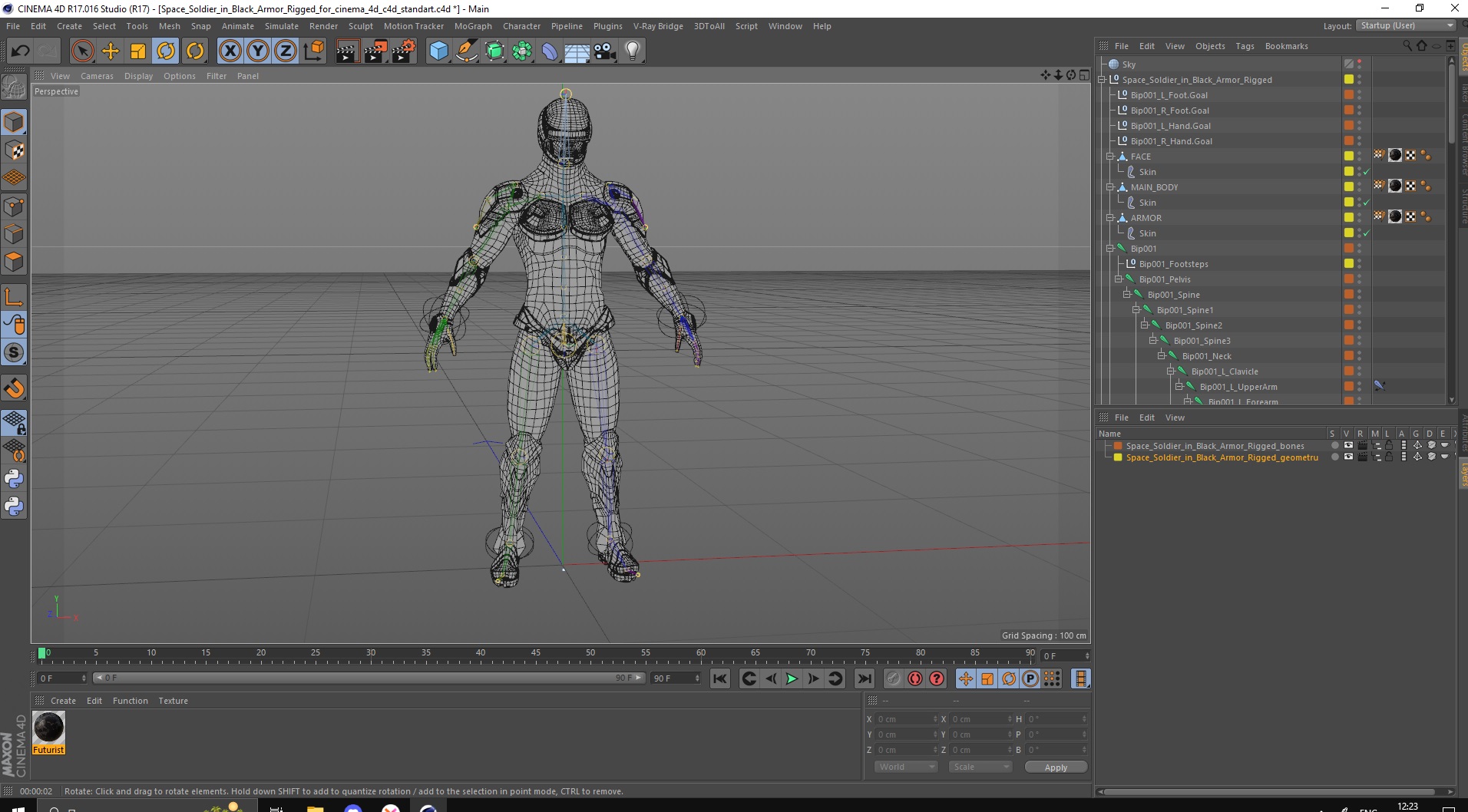Space Soldier in Black Armor Rigged for Cinema 4D 3D model