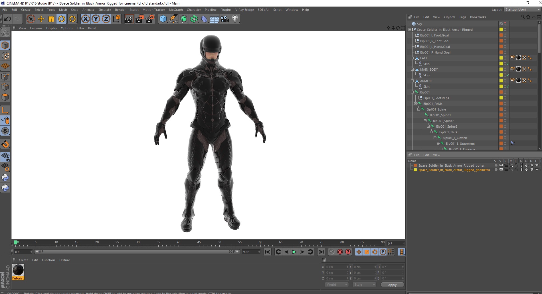 Space Soldier in Black Armor Rigged for Cinema 4D 3D model