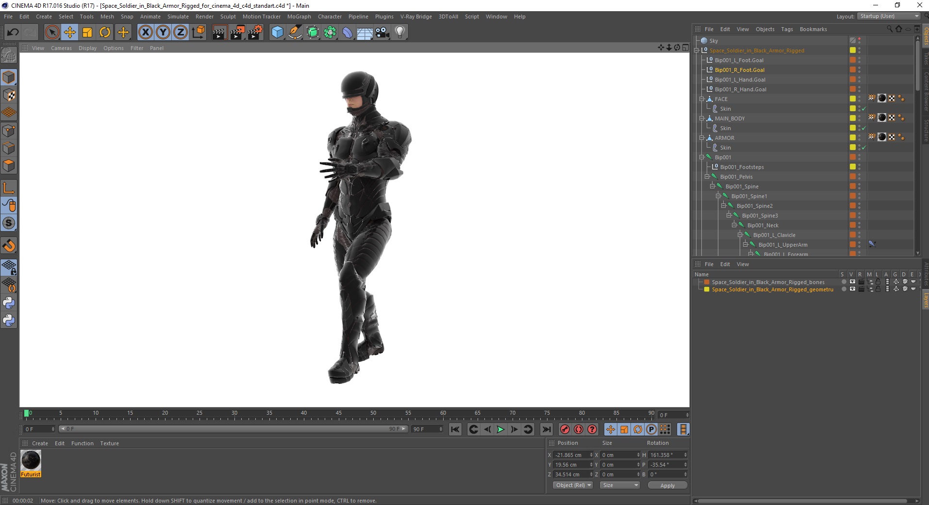 Space Soldier in Black Armor Rigged for Cinema 4D 3D model
