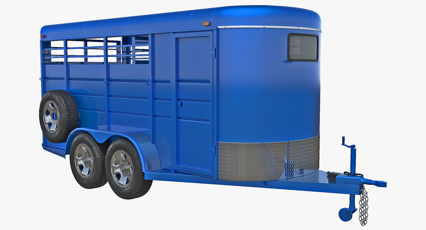 3D Three Horse Slant Blue Horse Trailer