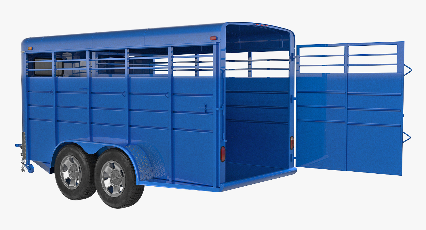 3D Three Horse Slant Blue Horse Trailer